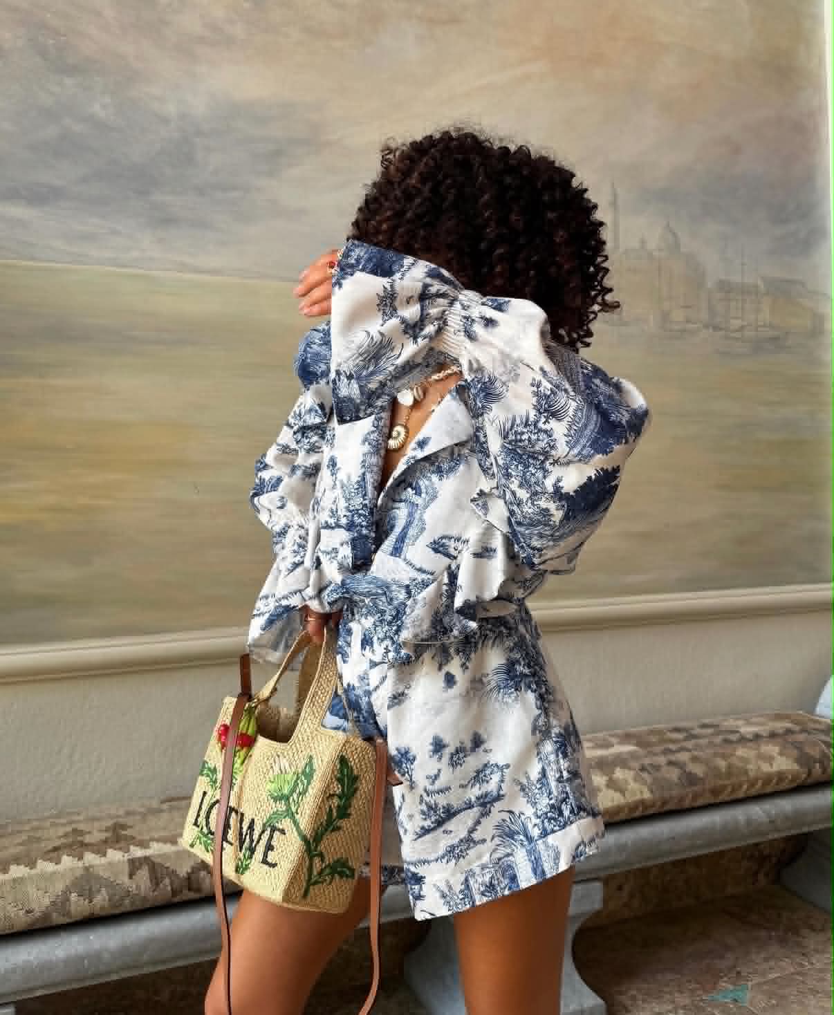 KOMPLET LA MILLA DIOREK Z LNEM NIEBIESKI